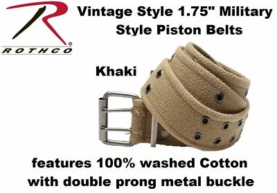 Double Prong Canvas Belt, Vintage Army Pistol Grommet Two Hole 1.75" ROTHCO 4171 - Image 1 of 4