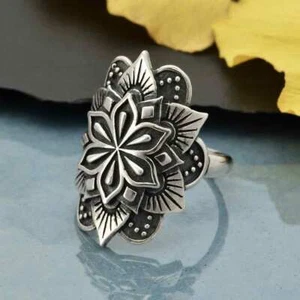 Sterling Silver Large Mandala Ring Size 5 - 9 - Picture 1 of 2