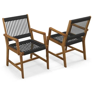 Patio 2Pcs Acacia Wood Dining Chair New All Weather Rope Woven Armchairs Outdoor - Picture 1 of 8