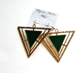Pendientes Byjoun Stella Tono Dorado Metal Triángulo Verde Ajuste Perforado - Imagen 1 de 11
