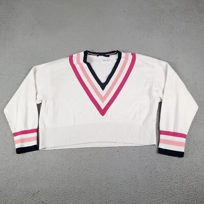 Tommy Hilfiger Sweater Womens Large White V Neck Crop Top Pullover Sweatshirt — 第 1/4 张图片