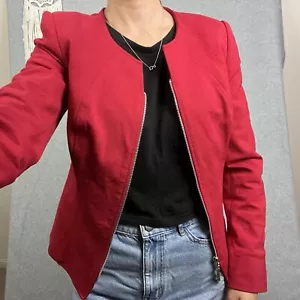 Anthea Crawford Jacket Blazer Womens 8 S Red Zipper Business Office Work Preppy - Picture 1 of 13