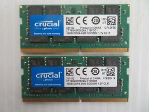 Crucial 32GB (2x16GB) DDR4-2400 Memory RAM SO-DIMM CT16G4SFD824A.C16FDD1 - Photo 1/1