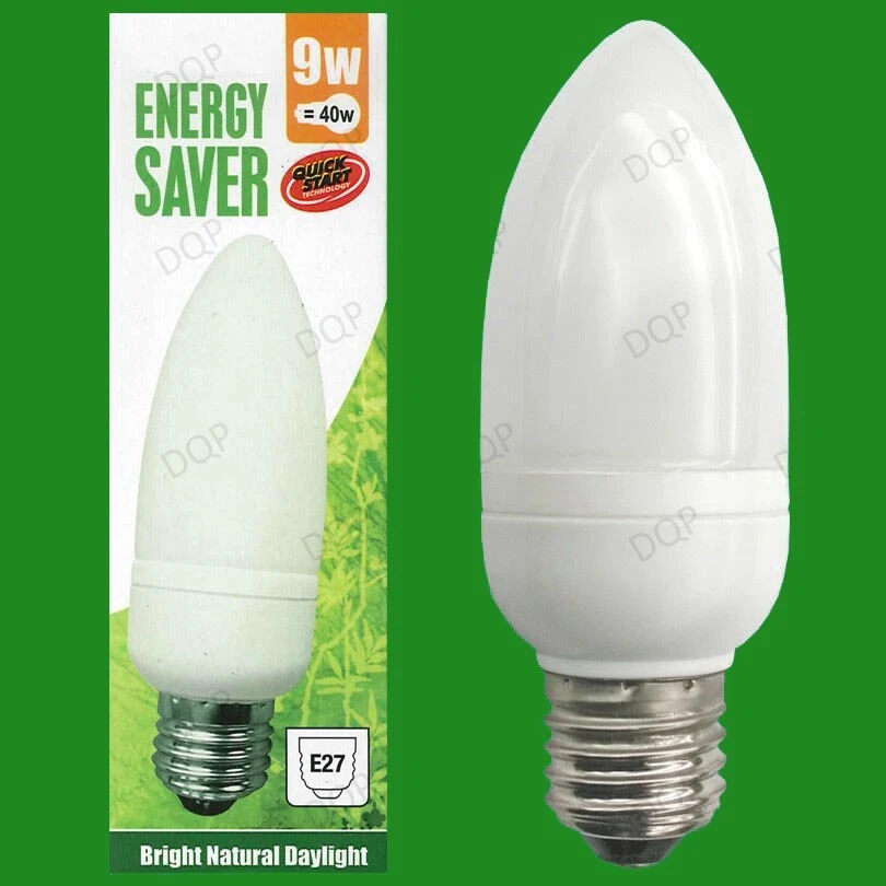 2x 9W(=40W) Low Energy CFL E27 Candle 5600K Daylight White, ES, Light Bulb Lamp - Image 1 of 1