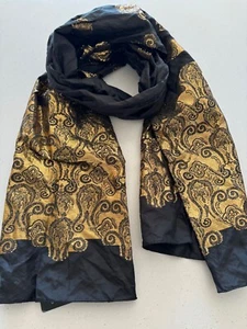 Codello XXL Black Gold Jacquard Royal Pattern Scarf Stole wrap polyester cotton - Picture 1 of 10