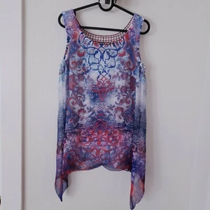 Apt 9 Womens Floral Paisley Print Sleeveless Blouse Size S Red White Blue - Picture 1 of 6