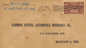Wisconsin Cover 1949 BLACK CREEK to Farmers Mutual Auto Ins Madison - Picture 1 of 3