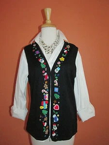 Nuevo con etiquetas Chaleco Diseñadores Originales Talla L Motivo Vacacional Jingle Bell Cremallera Frontal - Imagen 1 de 9