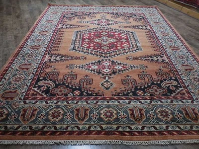 Alfombra turca Oushak, alfombra geométrica multicolor, alfombra bohemia hecha a mano 8x10 pies Foto 1 de 4