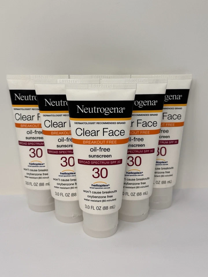 6 ~ Neutrogena Clear Face Breakout Free SPF 30 Oil-Free Sunscreen ~ 3 FL OZ Each - Image 1 of 1