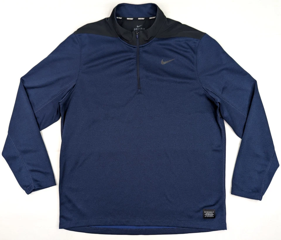 Nike Golf DriFit 1/4 Zip Lightweight Pullover Men XL Navy Blue Black Performance - Image 1 of 4