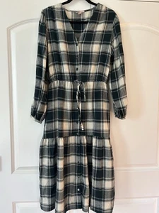 Knox Rose Women’s SZ M Plaid Long Sleeve Ruffled Tiered Flannel Maxi Dress Boho - Picture 1 of 8