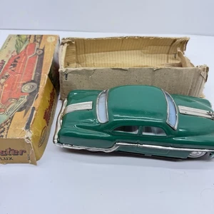 Vintage Minister Delux Pressed Steel Friction Blue Car With Box Rare Green Color - Bild 1 von 12