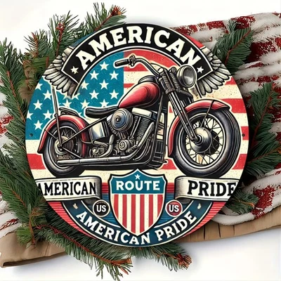 Tin Metal Signs 8x8 Inch Vintage American Motorcycle Metal Wall Art - Patriotic  - Image 1 of 4