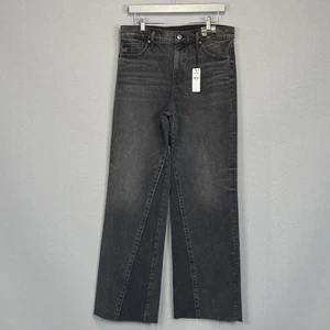 Express Jeans Damen 12R schwarz weites Bein hoher Bund Stretch distressed roher Saum - Bild 1 von 13