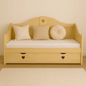 Kinderbett 160x80cm ZOFFI Massiv Holz mit Schublade & Matratze Herz Design natur - Bild 1 von 8