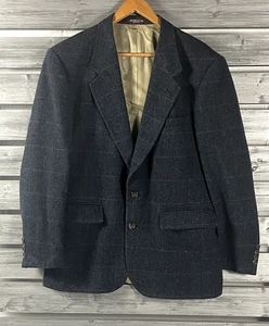Vtg Evan Picone Blazer Men 42 Wool Tweed Herringbone Plaid Windowpane Sport Coat - Picture 1 of 12