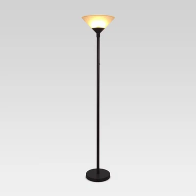 Lámpara de pie Torchiere pizarra negra con pantalla de vidrio - Umbral: cuerpo de metal, Foto 1 de 4