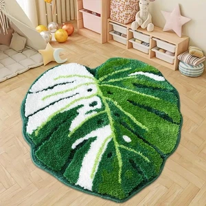 Green Leaf Bathroom Mat Large Monstera Rug Kids Rug Green Leaf Area Mat Non S... - Bild 1 von 7