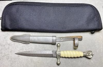 Solingen Germany Hubertus Damascus Blade Knife W/ Sheath & Pouch. Eagle Butt Cap - Image 1 of 4