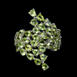 925 Sterling Silver Ring Pear Peridot Natural Gemstone Jewelry Size 9 - Picture 1 of 13