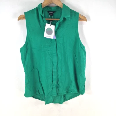 NEW Monki womens blouse shirt size M green sleeveless collar viscose 118667 — 第 1/4 张图片