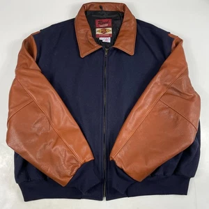 VINTAGE Reed Jacket Uomo 4XL Blu Lana Pelle Varsity Bomber Union Made USA anni 90 - Foto 1 di 12