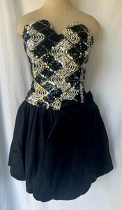 Vintage Y2K 90er Jessica McClintock Gunne Sax schwarz & silber Blase Kleid 11/12 - Bild 1 von 7