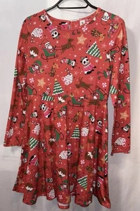 Girls TU Red Long Sleeve Christmas Fun festive print Dress Age 11 years VGC - Picture 1 of 8