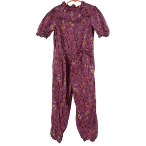JANIE AND JACK Romper Size 7 Jumpsuit Dark Pink Floral Girls Casual 100% Cotton - Picture 1 of 13