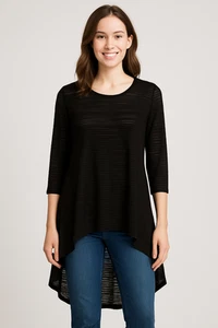 FREE POSTAGE IN AUSTRALIA - SERAFINA BLACK SHEER STRIPED HI-LOW TOP SIZE M - Bild 1 von 9