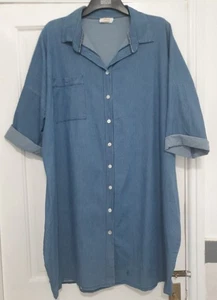 Made In Italy Size 16 18 20 Mid Blue DenimJean 3/4 Sleeve Shirt Dress ! - Picture 1 of 3