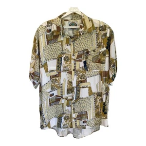 Camisa Informal Boydex Hombres De Colección Años 90 Talla L Manga Corta Estampado Retro Bolsillo Rayón Beige - Imagen 1 de 8