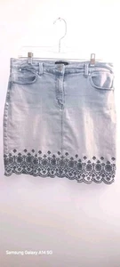 Talbots bestickt Denim Bleistiftrock Damen 12 P Blumenmuster gewellter Saum.   - Bild 1 von 10