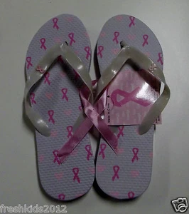 "Pink Ribbon" Breast Cancer Awareness Ladies Flip-Flops (Grey) NWT (L 9/10) - Picture 1 of 6