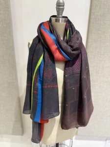 Authentic Pierre-Louis Mascia Large Multicolor Cotton Scarf - Picture 1 of 11