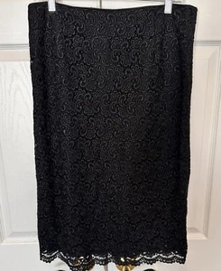 Gonna a matita Talbots vintage nera in pizzo da donna nera taglia 14 boho evento festa - Foto 1 di 15