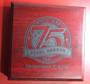 COLOURED PEARL HARBOUR 75th ANNIVERSARY GOLD PLATED  MEDAL IN WOOD CASE