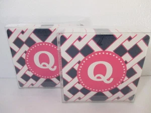 C. Wonder 25 Monogram Coaster navy Pink Q NWT $20 Each set of 2 - Picture 1 of 7