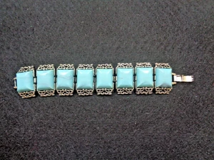 VINTAGE KARU ARKE CHUCKY FAUX TURQUOISE/SILVER TONE BRACELET BOHO DESIGN - Picture 1 of 5