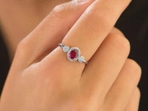 14k Solid Gold Natural Ruby and Diamonds Gemstone Women Promise Ring - Picture 1 of 4