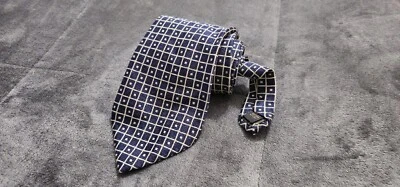 Valerio Garati Hand Made 100 % Silk Neck Tie Geometric Metallic Blue Pattern - Image 1 of 3
