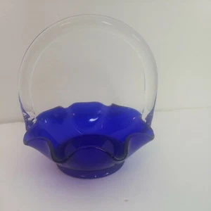 Cobalt Blue Glass Basket Fenton? Candy Dish 5" Art Glass Ruffle - Picture 1 of 6