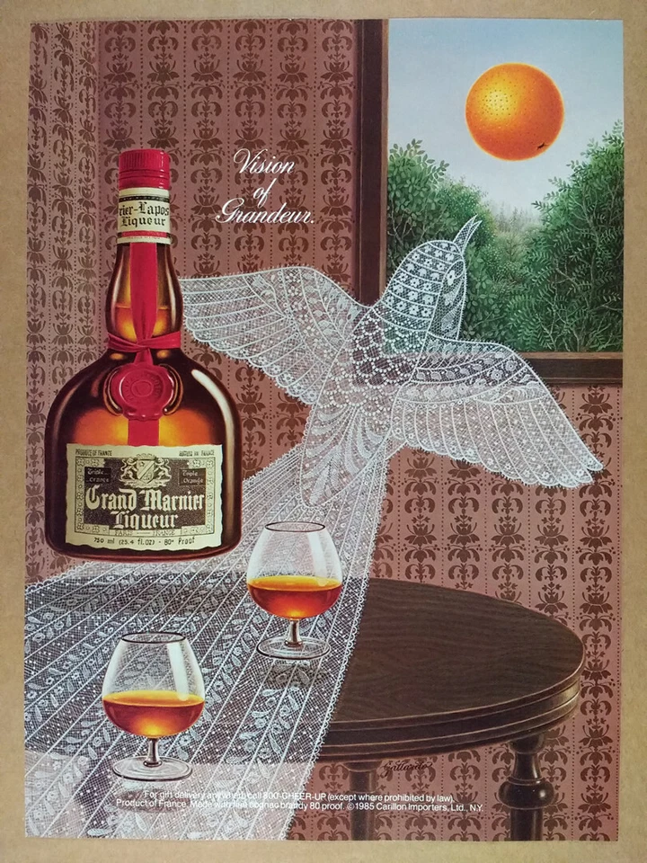 Grand Marnier 1985 licor paloma naranja botella ilustración arte impresión vintage anuncio Foto 1 de 1