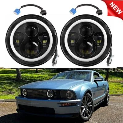 Pair 7" Inch Round LED Headlights w/Turn Signal Light For Ford Mustang GT Coupe Foto 1 de 4
