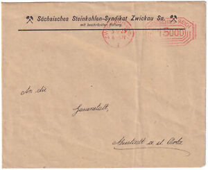 DR Freistempel auf Firmenbrief "Sächs. Steinkohlen-Syndikat Zwickau" 3.9.1923