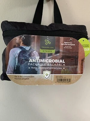 3X Travelon CLEAN Silvadur Treated Antimicrobial Packable Backpack  Heather Gray - Image 1 of 4