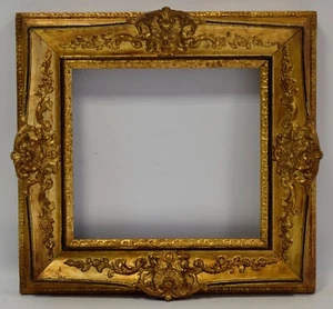 Um 1880-1900 Alter Holzrahmen mit Blattmetall beschichtet Falzmaße: 38,5x35,5 cm - Bild 1 von 7