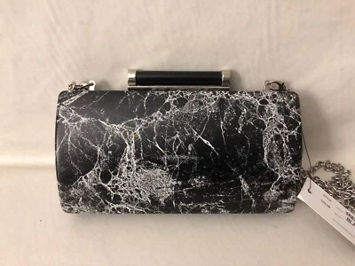 NWT Sondra Roberts Black White Marbled Hard Shell Framed Clutch Crossbody Bag Foto 1 de 4