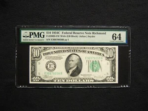 $10 Federal Reserve Note Series 1934C (Wide) FR2008-Ew Richmond EB Block - Picture 1 of 2